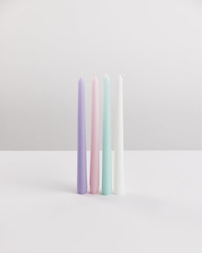 Bondi Scent multi colour taper dinner candle bundle on white background