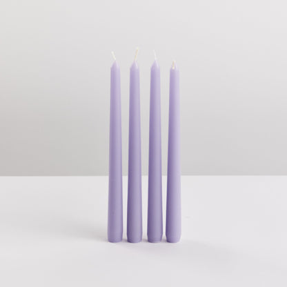 Bondi Scent violet taper dinner candle bundle on white background